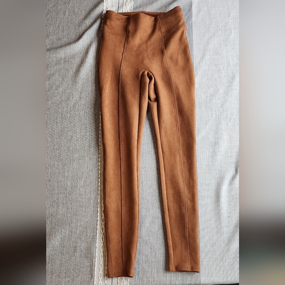 SPANX Pants - Spanx Faux Suede Pull Up Skinny Legging Pants Caramel Size XS Mid Rise Stretch
